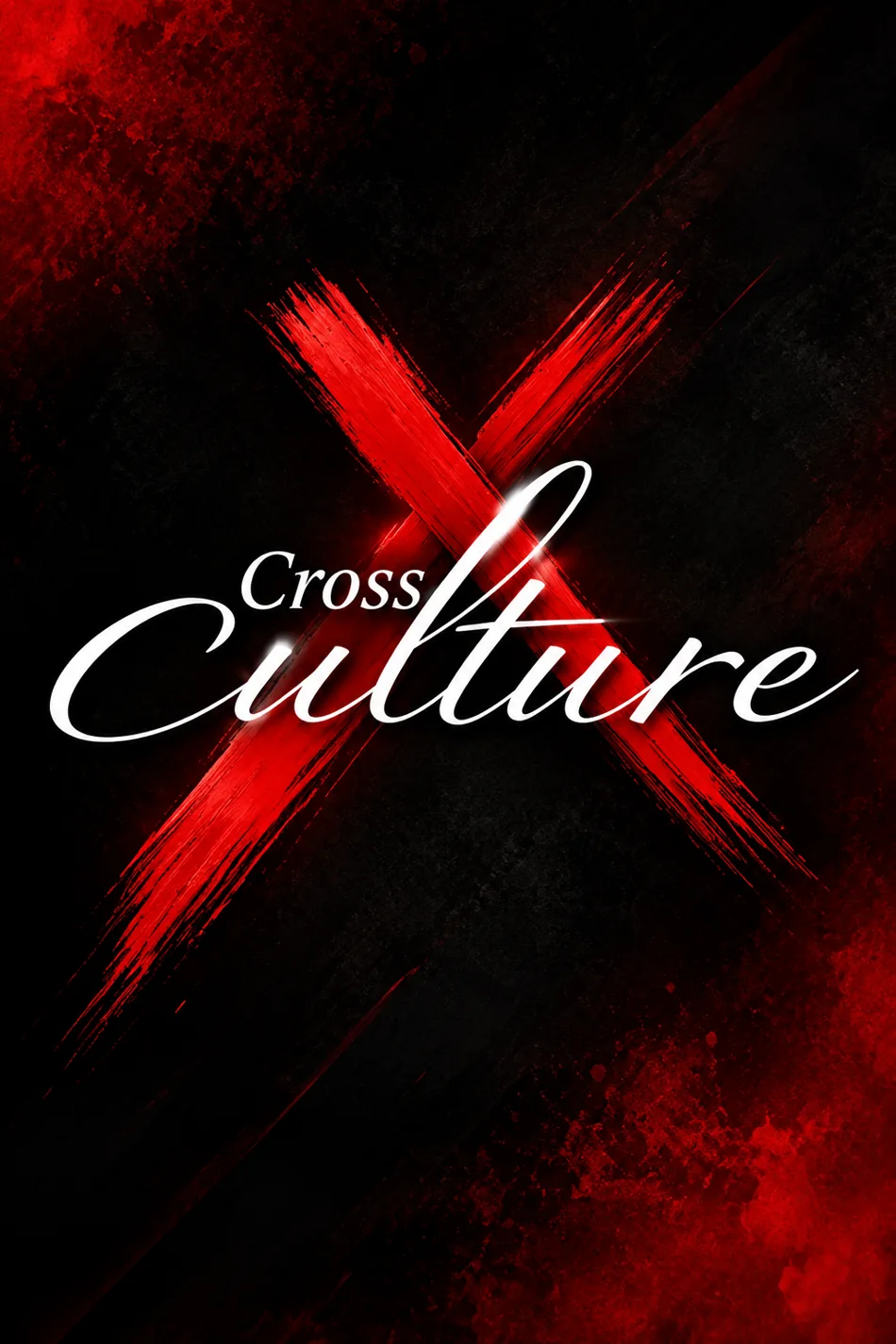 Cross Culture logo over a red painted X on a dark textured background